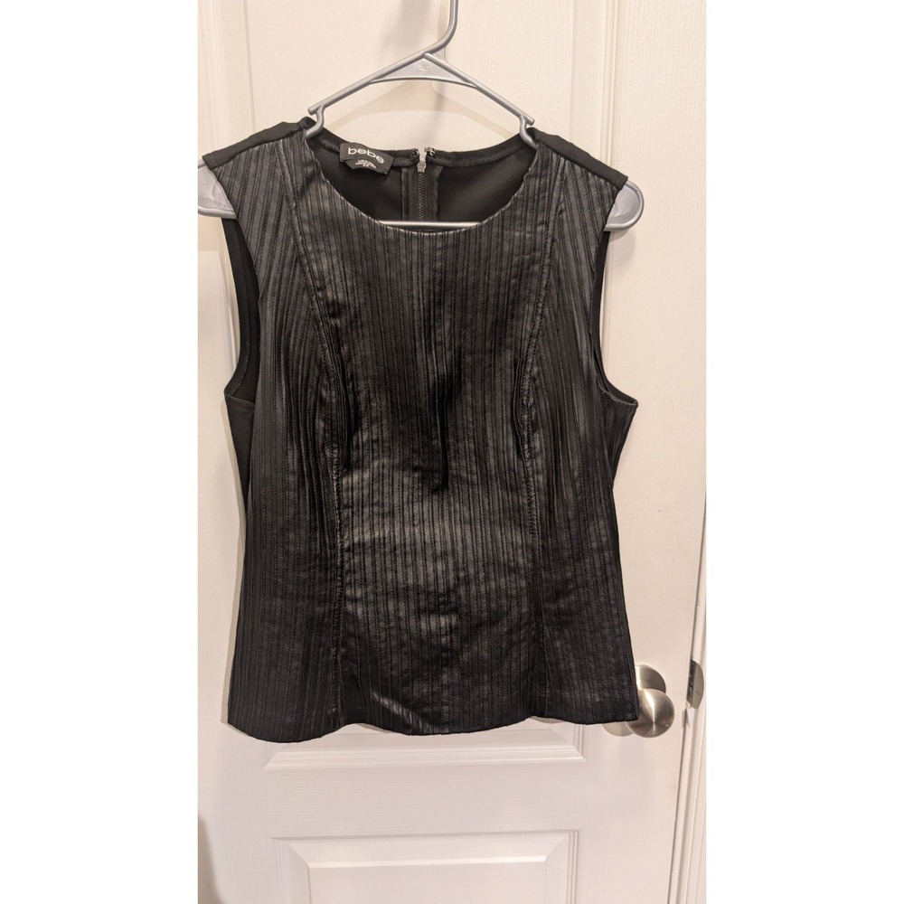Bebe‎ Black Pleather Front Top Size Medium